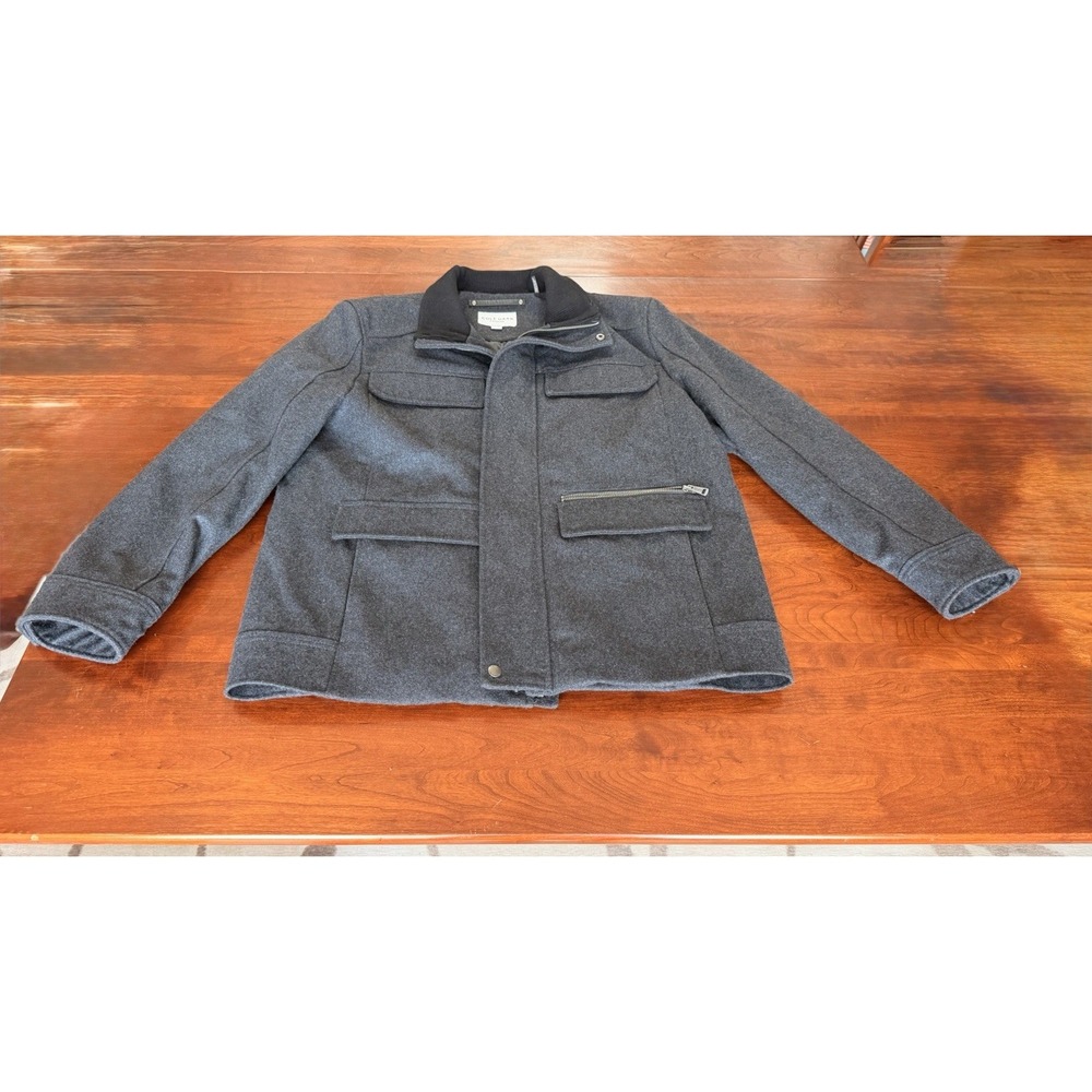 Cole Haan Signature Mens Melton Wool Field Jacket Coat Gray L Large Multi Pocket